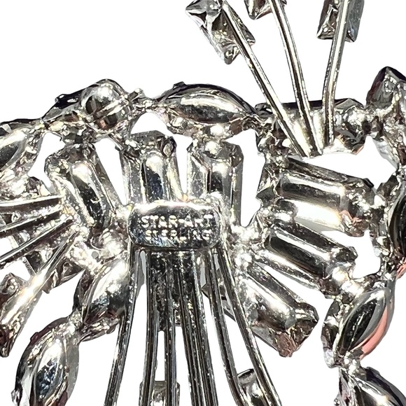 VINTAGE STAR ART STERLING CLEAR RHINESTONE CRYSTAL BROOCH PENDANT - Picture 5 of 13